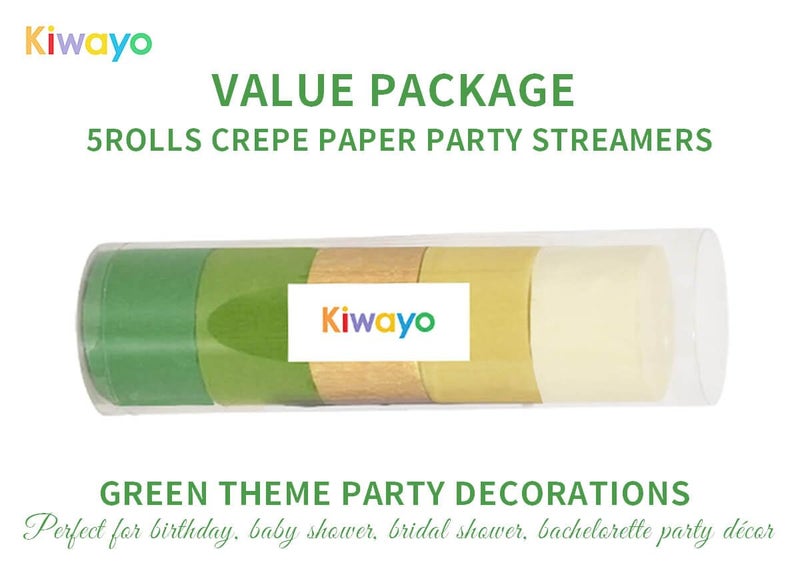 Kiwayo Baby Shower Decorations, Crepe Paper Streamers Green Gold Party Decorations(5 Rolls) for Camp Bachelorette, Bridal Shower,Engagement- Jungle Woodland Safari Princess Lion Dinosaur Theme Birthday Decor - Image 5