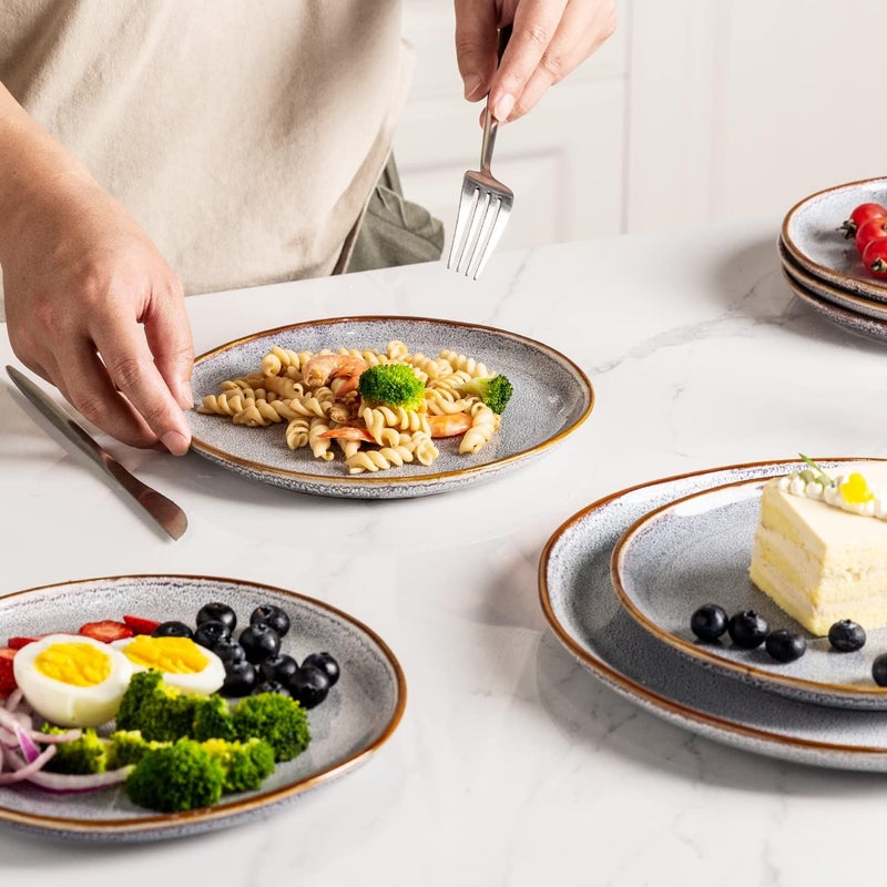 AmorArc Ceramic Dinner Plates Set of 6, 10.5 Inch Handmade Reactive Glaze Stoneware Plates, Large Rustic Shape Dinnerware Dish Set for Kitchen, Microwave & Dishwasher Safe, Scratch Resistant - Blue - Image 3