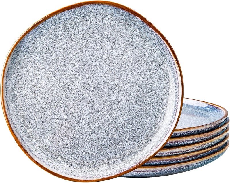 AmorArc Ceramic Dinner Plates Set of 6, 10.5 Inch Handmade Reactive Glaze Stoneware Plates, Large Rustic Shape Dinnerware Dish Set for Kitchen, Microwave & Dishwasher Safe, Scratch Resistant - Blue - Image 1