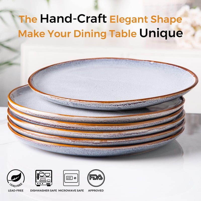 AmorArc Ceramic Dinner Plates Set of 6, 10.5 Inch Handmade Reactive Glaze Stoneware Plates, Large Rustic Shape Dinnerware Dish Set for Kitchen, Microwave & Dishwasher Safe, Scratch Resistant - Blue - Image 2