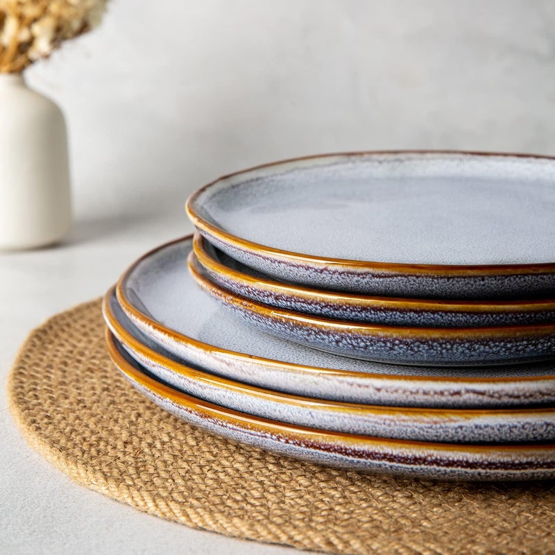 AmorArc Ceramic Dinner Plates Set of 6, 10.5 Inch Handmade Reactive Glaze Stoneware Plates, Large Rustic Shape Dinnerware Dish Set for Kitchen, Microwave & Dishwasher Safe, Scratch Resistant - Blue - Image 5