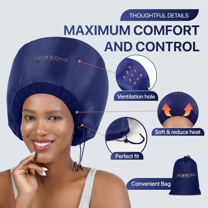 Granteva Hair Dryer Bonnet Attachment w/A Headband Integrated That Reduces Heat Around Ears & Neck - Blow Dryer Attachment for Hair Dryer, Speeds Up Drying Time - Image 2