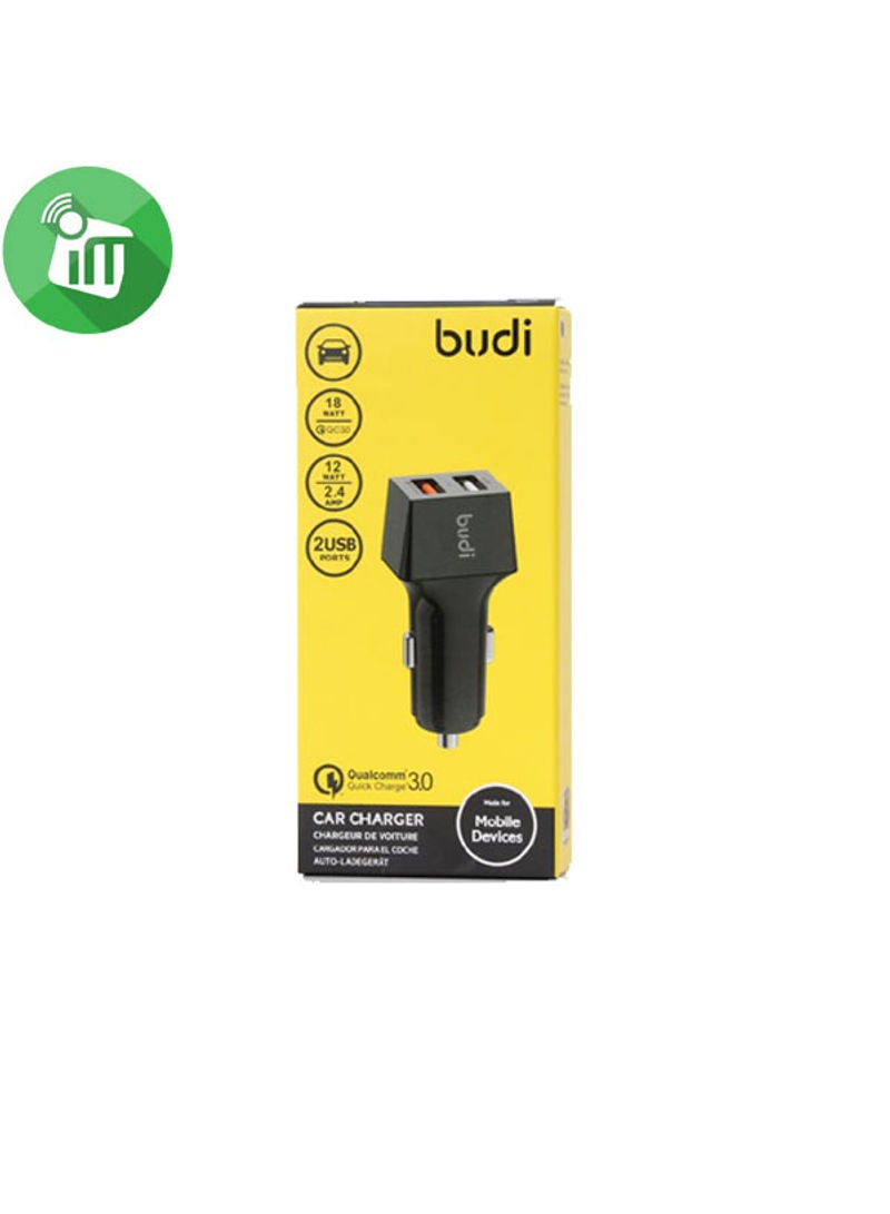 شاحن سيارة بودي M8J076Q بمنفذي USB من كوالكوم 3. أسود