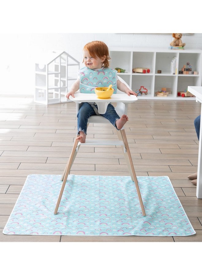BUMKiNs Bumkins Baby Splat Mat for Under High Chair, Babies Toddlers Eating Mess Mat, Waterproof Reusable Cloth for Arts and Crafts, Playtime Mat for Kids, Floors or Tables, Fabric 42inx42in, Rainbows Blue  - Image 3