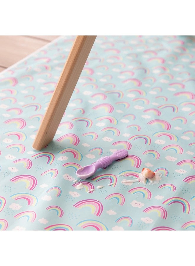 BUMKiNs Bumkins Baby Splat Mat for Under High Chair, Babies Toddlers Eating Mess Mat, Waterproof Reusable Cloth for Arts and Crafts, Playtime Mat for Kids, Floors or Tables, Fabric 42inx42in, Rainbows Blue  - Image 2