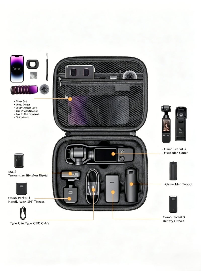 Hicomony Carrying Bag for DJI Osmo Pocket 3, Portable Hard Storage Case with Shoulder Strap, Shockproof Water-Resistant Travel Bag, Accessory for DJI Pocket 3 - Image 3