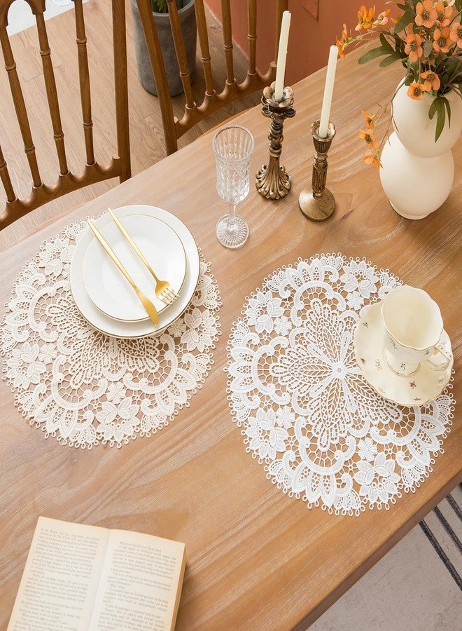 VIRFONOR 2pack Round Lace Placemats for Dining Table,15inch Delicate Floret Embroidered Lace Doilies vase mat for Christmas Daily Use, Washable (White Round 15inch) - Image 5