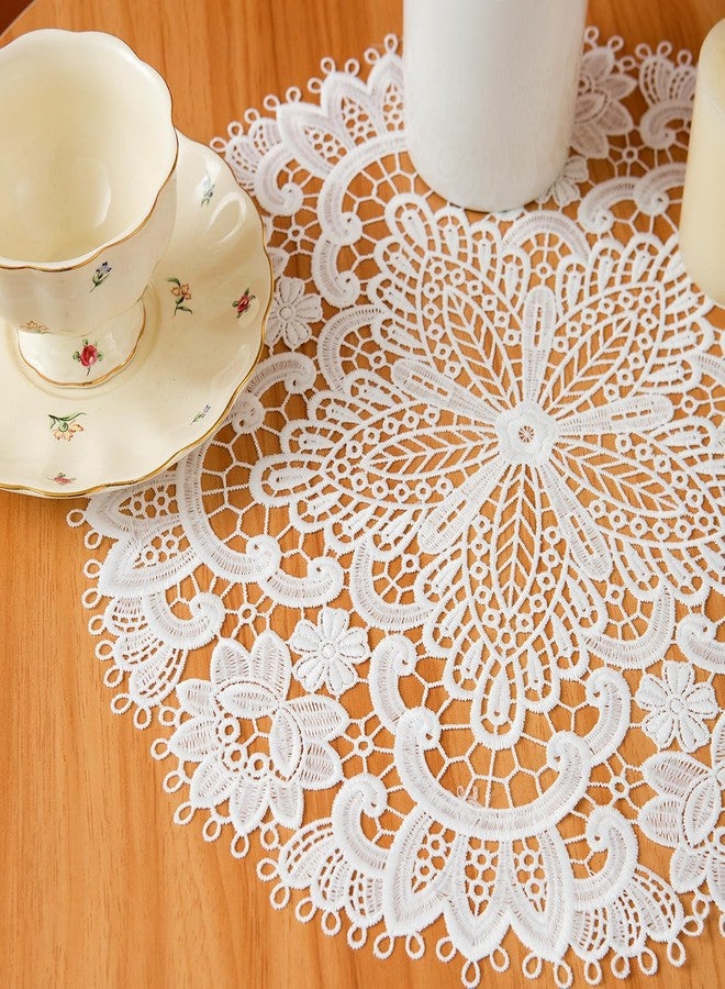 VIRFONOR 2pack Round Lace Placemats for Dining Table,15inch Delicate Floret Embroidered Lace Doilies vase mat for Christmas Daily Use, Washable (White Round 15inch) - Image 2