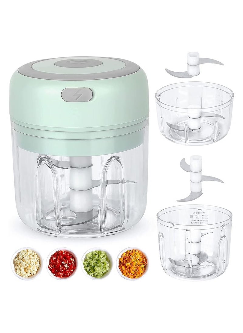 Wireless Electric Garlic Chopper, 250ML Capacity, Portable USB Rechargeable Food Processor, Effortless One-Touch Operation, Waterproof Design, Ideal for Baby Food, Meat, Vegetables, and Sauces,Green