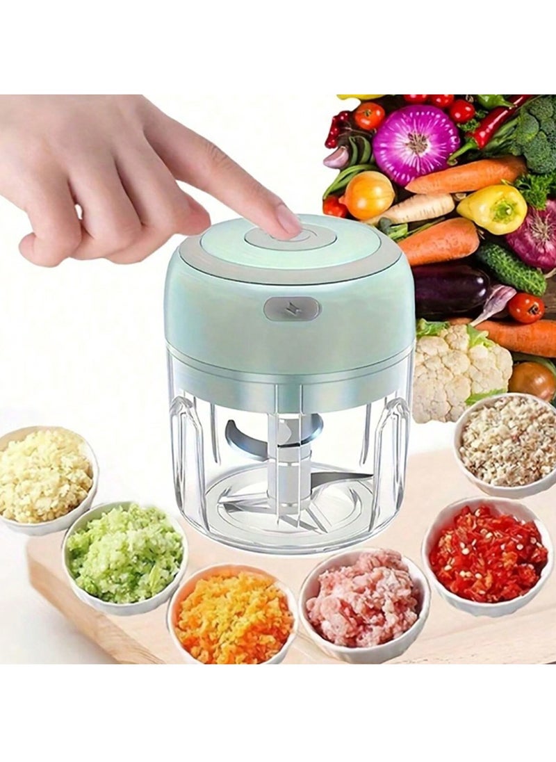 Wireless Electric Garlic Chopper, 250ML Capacity, Portable USB Rechargeable Food Processor, Effortless One-Touch Operation, Waterproof Design, Ideal for Baby Food, Meat, Vegetables, and Sauces,Green