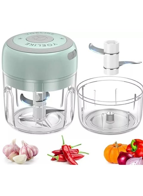 Wireless Electric Garlic Chopper, 250ML Capacity, Portable USB Rechargeable Food Processor, Effortless One-Touch Operation, Waterproof Design, Ideal for Baby Food, Meat, Vegetables, and Sauces,Green