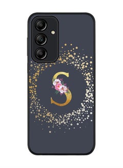 Stylizedd Rugged Black Edge Case for Samsung Galaxy A35, Slim fit Case Thin Cover- Custom Monogram Initial Letter Floral Pattern Alphabet - S  (Grey)  - Image 1