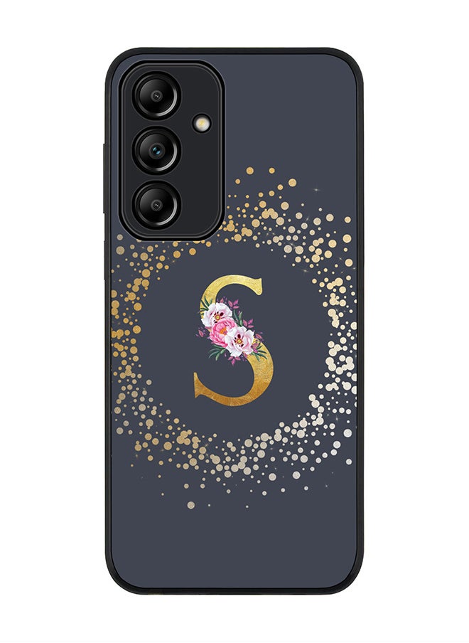 Stylizedd - Rugged Black Edge Case for Samsung Galaxy A35, Slim fit Case Thin Cover- Custom Monogram Initial Letter Floral Pattern Alphabet - S  (Grey) - Image 1