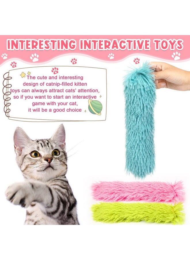 Civaner - 6 Pcs Catnip Toys Interactive Cat Kicker Toy Plush Fabric Cat Kick Toy Sticks Chasing Chewing Exercising Catnip Filled Cat Toys Cat Chew Toy for Puppy Kitty (Grass Green, Blue, Pink, 10.6 Inch) - Image 1