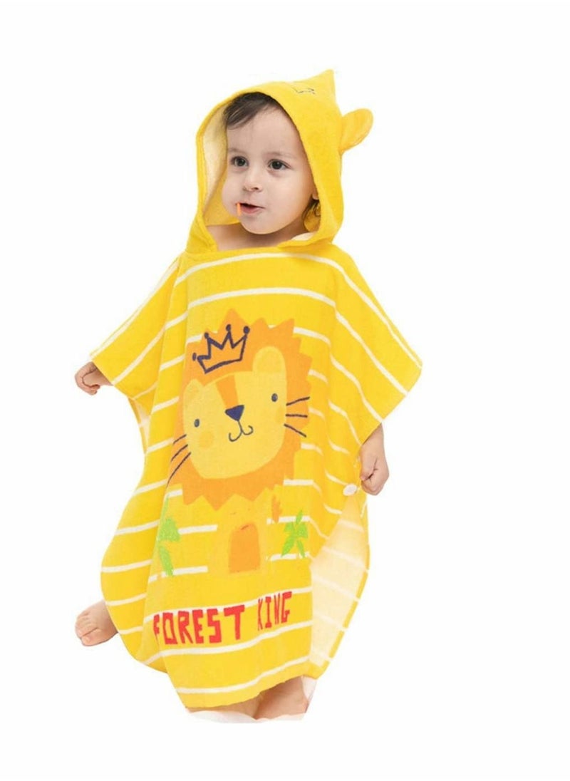KASTWAVE Kids Bath Towel, Children Hooded Towel, Microfiber Bath Towel Super Soft, Robe Poncho Bathrobe, for Boys Girls Swimming Beach Holiday Water Playing, Cartoon Animal Pattern (Lion)  - Image 1