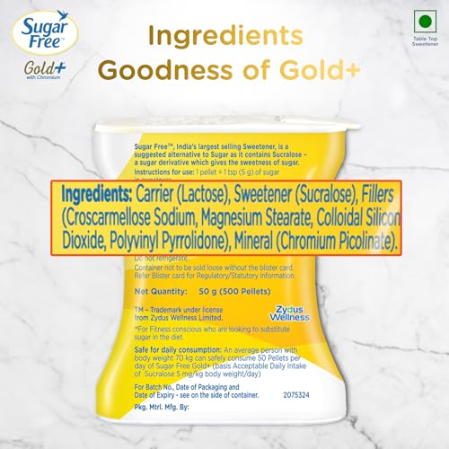 Sugar Free Gold, 500 Pellets| India s No.1 Sweetner| Sweet like Sugar with Low Calories| Scientifically Proven & Tested 50g - Image 5