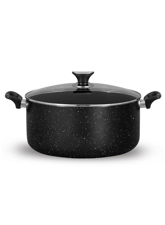 Sonex Casserole Black Granite, Premium Cookware, Even Heating, Tempered Glass Lid, High Quality Aluminum, Non-Stick Coating , Bakelite Heat Resistant Handle, Easy to Clean, 30 Cm & 10 Ltr - Image 1