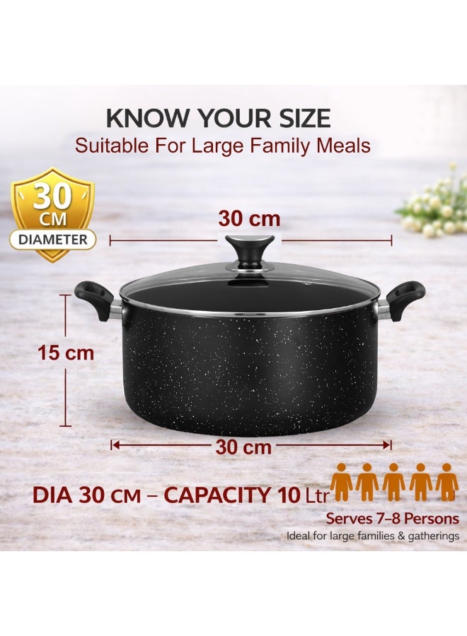 Sonex Casserole Black Granite, Premium Cookware, Even Heating, Tempered Glass Lid, High Quality Aluminum, Non-Stick Coating , Bakelite Heat Resistant Handle, Easy to Clean, 30 Cm & 10 Ltr - Image 2