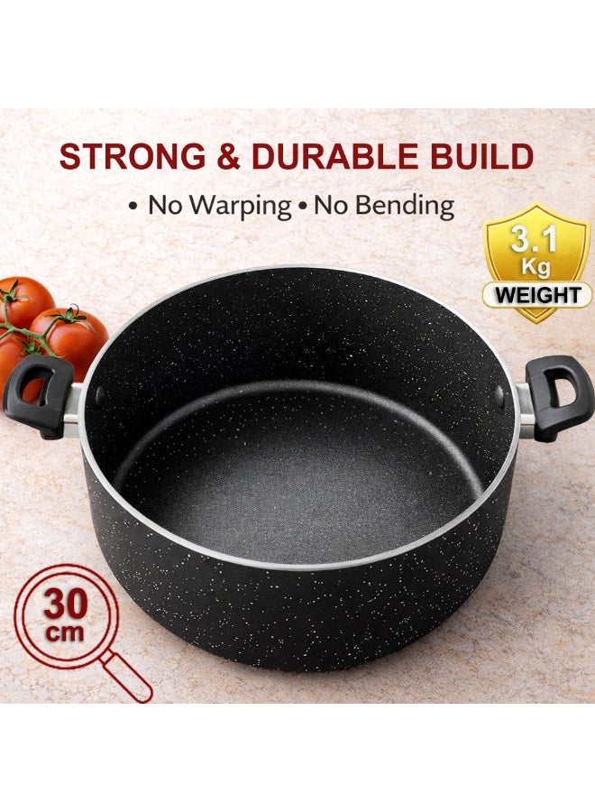 Sonex Casserole Black Granite, Premium Cookware, Even Heating, Tempered Glass Lid, High Quality Aluminum, Non-Stick Coating , Bakelite Heat Resistant Handle, Easy to Clean, 30 Cm & 10 Ltr - Image 4