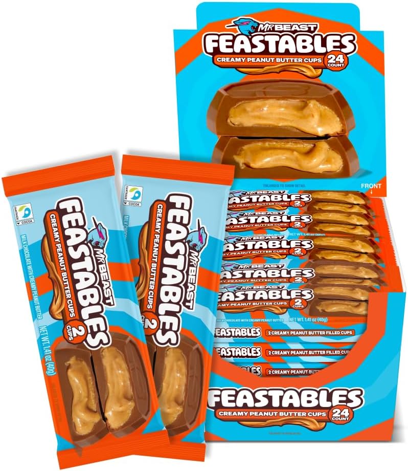 FEASTABLES Creamy Peanut Butter Cups - 24 Count (40g Each) of Rich Milk Chocolate with Natural Peanut Butter - Image 1