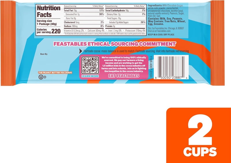 FEASTABLES Creamy Peanut Butter Cups - 24 Count (40g Each) of Rich Milk Chocolate with Natural Peanut Butter - Image 3