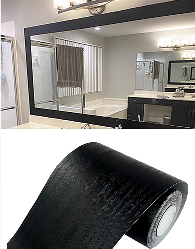 Teemall 10M Black Wood Grain Removable PVC Waterproof Border Wall Decor Removable Self Adhesive Kitchen Bathroom Tiles Sticker Wallpaper 4.2x390 (Black, 4" x 390") - Image 1