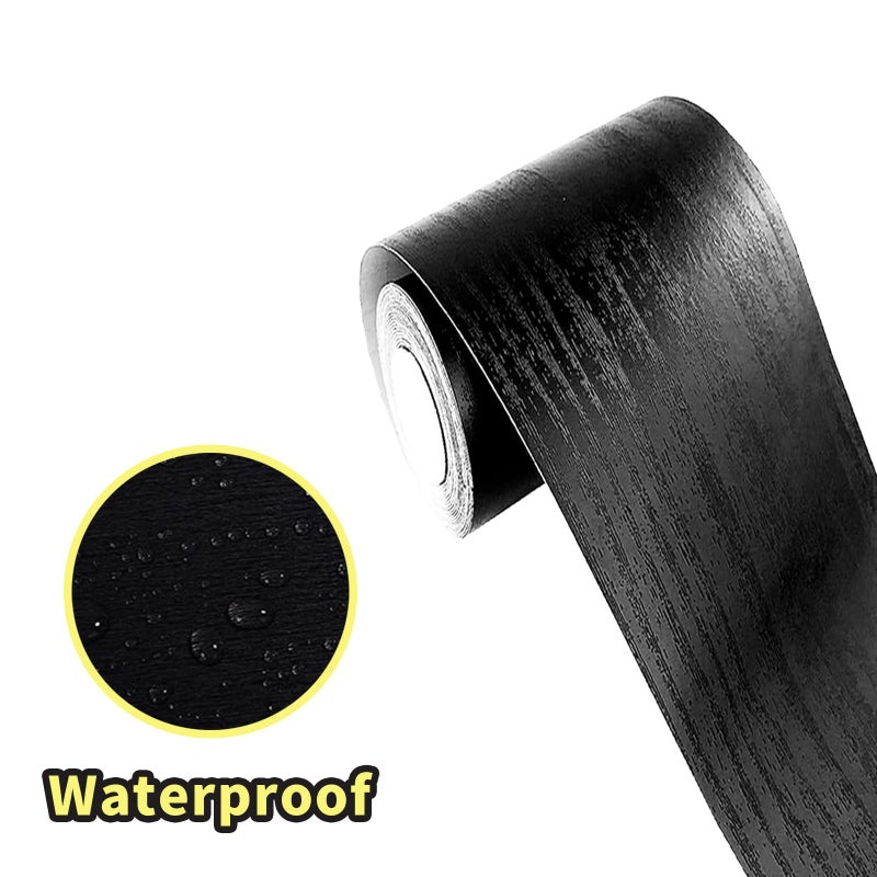 Teemall 10M Black Wood Grain Removable PVC Waterproof Border Wall Decor Removable Self Adhesive Kitchen Bathroom Tiles Sticker Wallpaper 4.2x390 (Black, 4" x 390") - Image 3