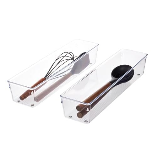 InterDesign iDesign Recycled Plastic Drawer Organizer, Set of 2, The Linus Collection – 4" x 16" x 3", Clear Bins - Image 1