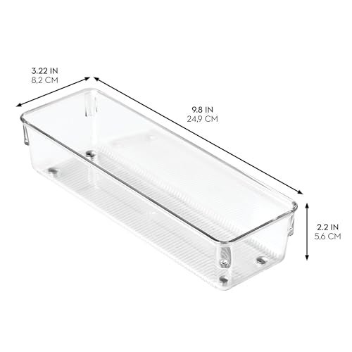 InterDesign iDesign Recycled Plastic Drawer Organizer, Set of 2, The Linus Collection – 4" x 16" x 3", Clear Bins - Image 2