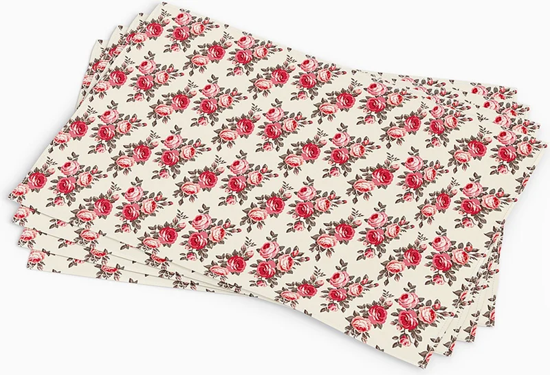 Cango Home Pink Beige Floral Patterned Digital Printed R Placemat Set of 4 CGH201-AS