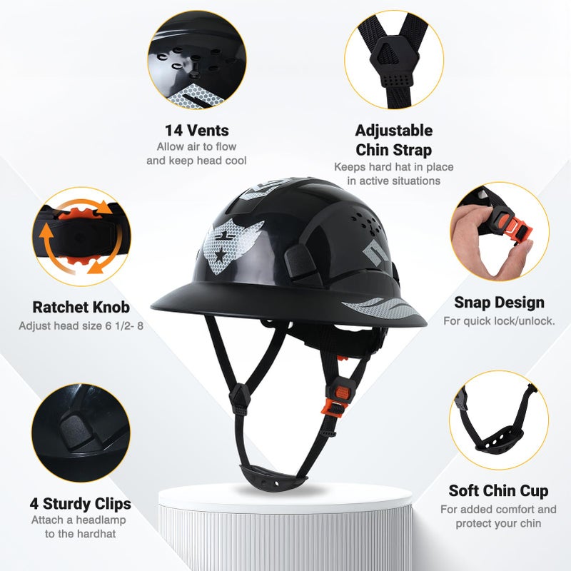LOHASWORK Full Brim Hard Hat Vented Safety Helmet for Construction OSHA Approved Cascos De Construccion Work Hard Hat for Men Women(Black) - Image 2