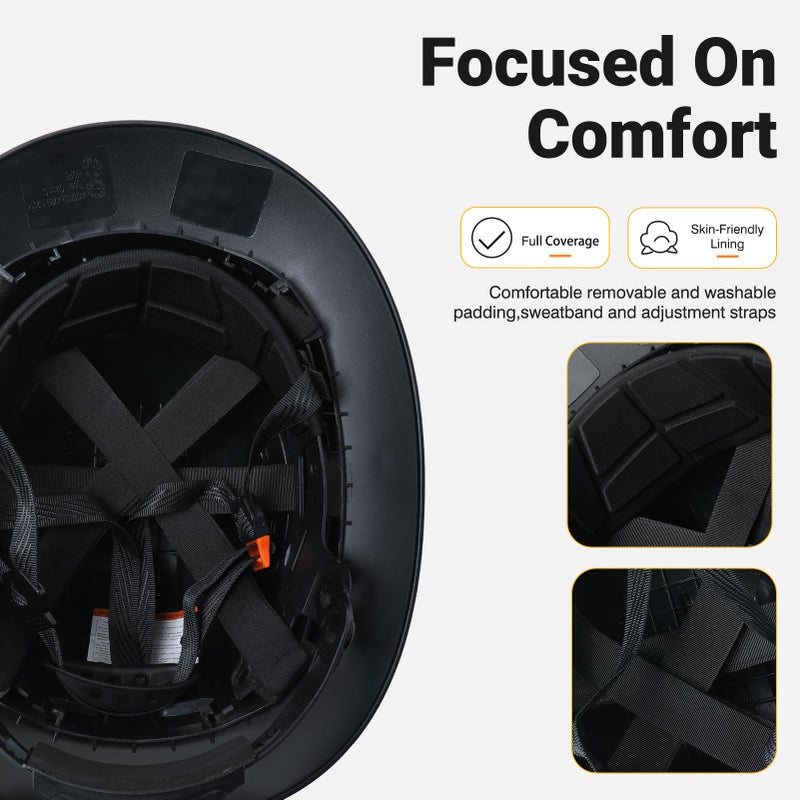 LOHASWORK Full Brim Hard Hat Vented Safety Helmet for Construction OSHA Approved Cascos De Construccion Work Hard Hat for Men Women(Black) - Image 4