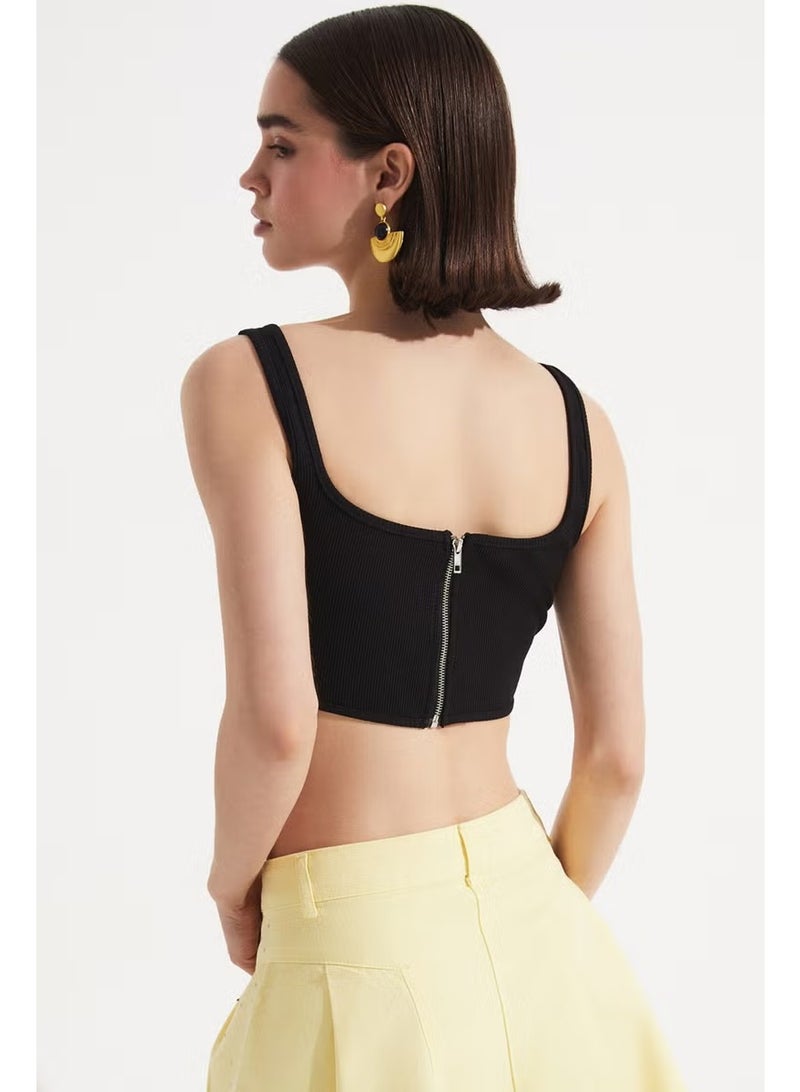 JUNE Women's Body-fitting Stitching Detailed Camisole Crop Top Blouse - Image 5