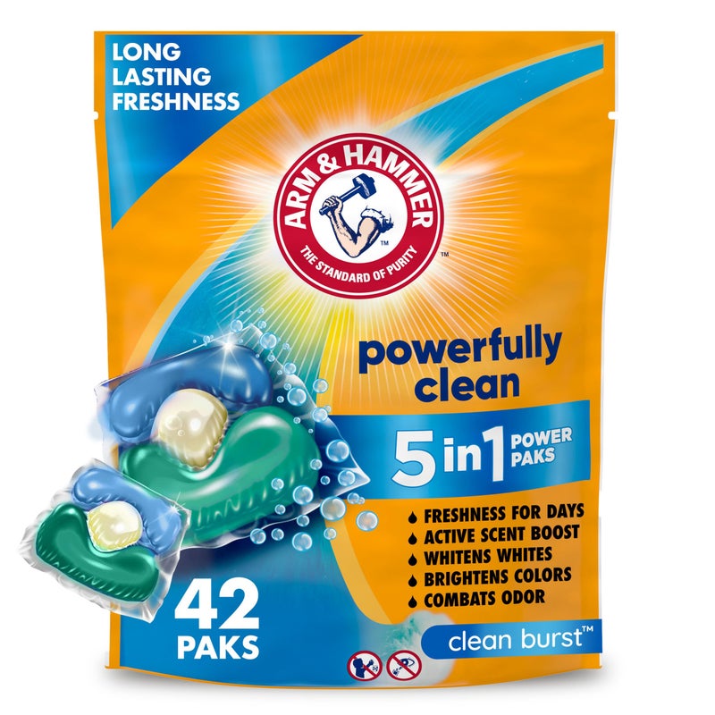 Arm & Hammer Arm Hammer Clean Burst 5in1 Laundry Detergent Power Paks High Efficieny HE 42 Count