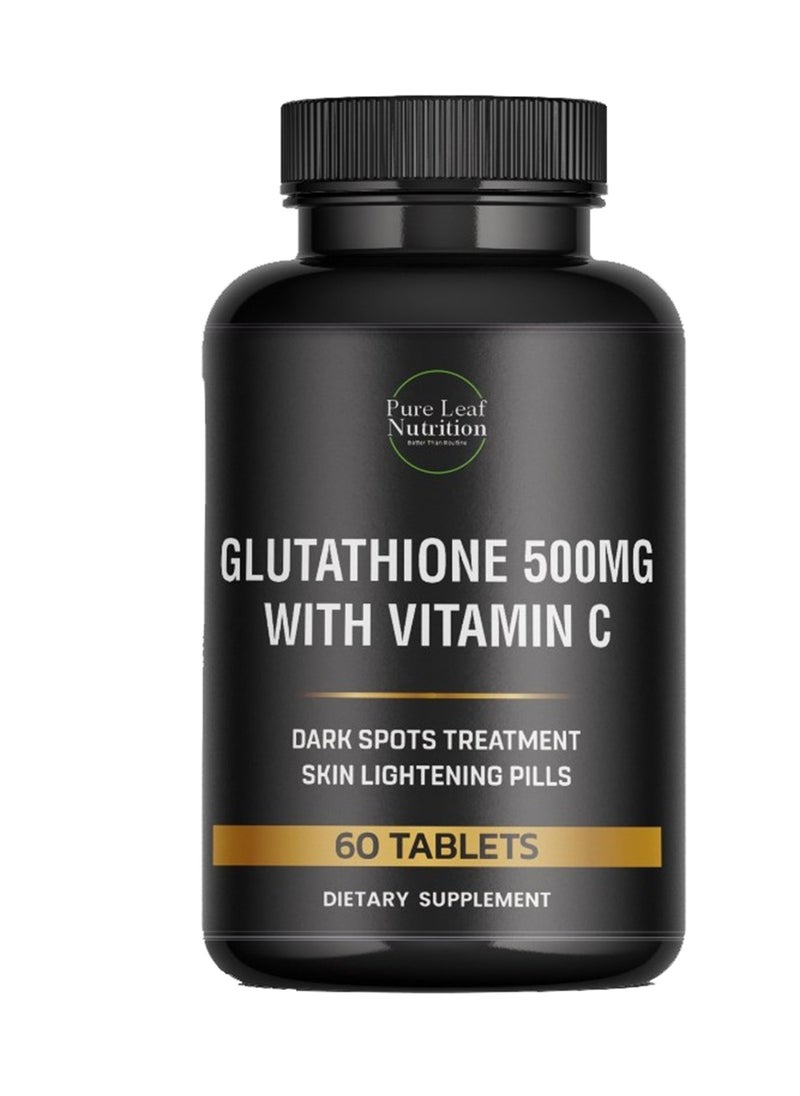 Pure leaf Nutrition Glutathione 500mg With Vitamin C 60 Tablets | Dark Spot Treatment & Skin Whitening Pills  - Image 1