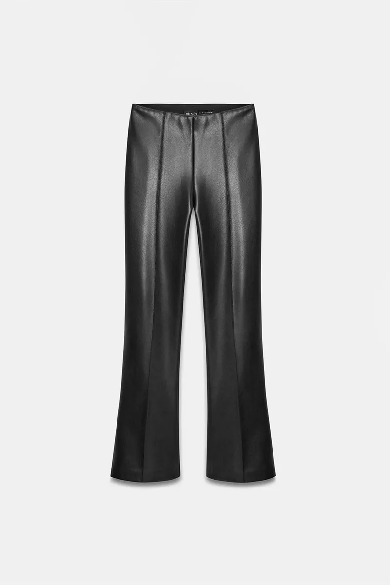 Dilvin Black DILVIN High-Waist Faux Leather Flare Leggings for Women | Best Price UAE
