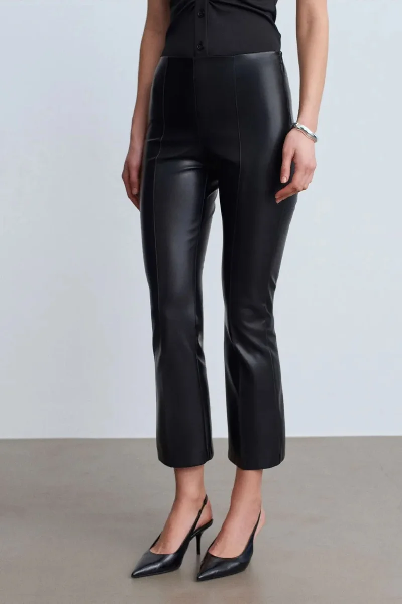 Dilvin Black DILVIN High-Waist Faux Leather Flare Leggings for Women | Best Price UAE