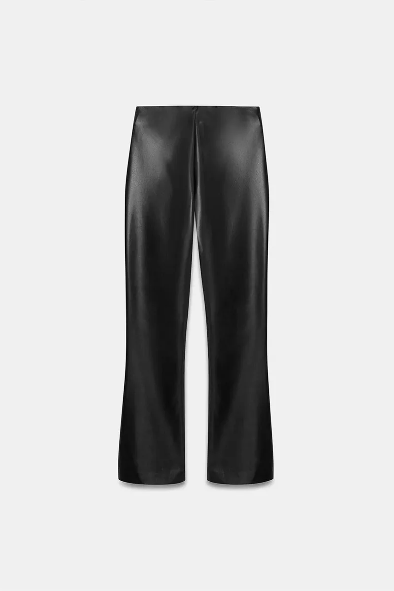 Dilvin Black DILVIN High-Waist Faux Leather Flare Leggings for Women | Best Price UAE