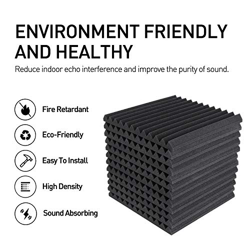 Focusound 24 Pack Acoustic Foam Panels 1" x 12" x 12" Sound Proof Foam Panles Soundproofing Noise Cancelling Wedge Panels for Home Office Recoding Studio with 240PCS Double-Side Adhesive - Image 3