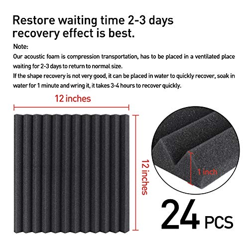 Focusound 24 Pack Acoustic Foam Panels 1" x 12" x 12" Sound Proof Foam Panles Soundproofing Noise Cancelling Wedge Panels for Home Office Recoding Studio with 240PCS Double-Side Adhesive - Image 5