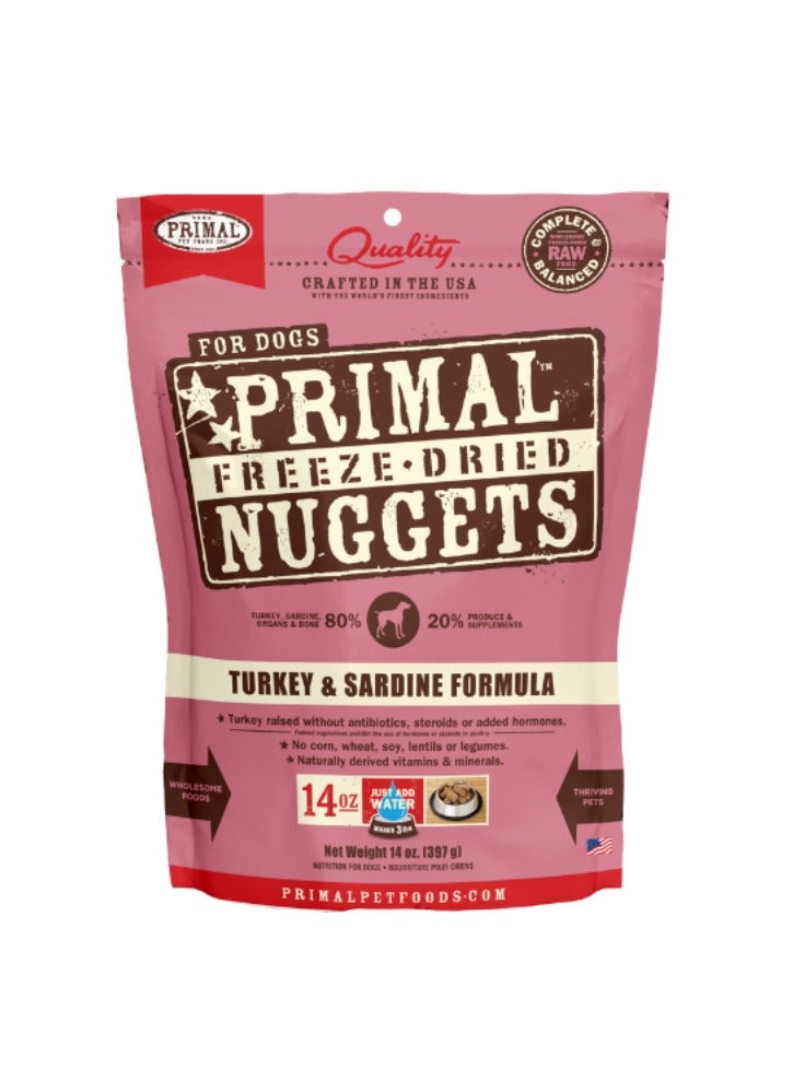 Primal Pet Foods Freeze Dried Dog Nuggets Turkey With Sardine Complete And Balanced Meal 397g - Image 1