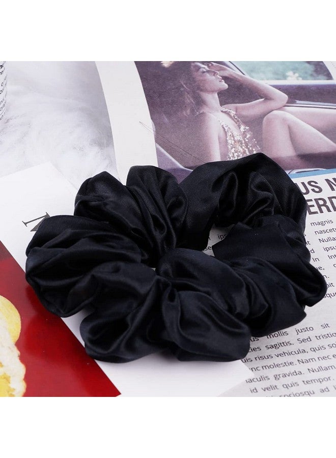Shidara Silk Scrunchies for Curly Hair Silk Hair Ties for Women Girls with Elastic Band | Black | 2 Pieces - Image 2