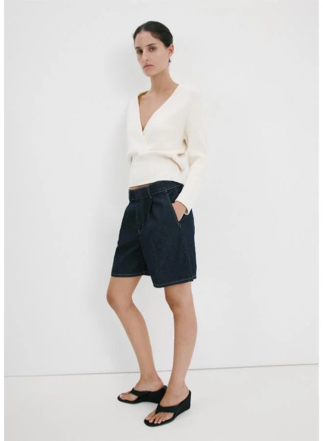 Mango  Mid-rise denim bermuda shorts with pleats for Women | Best Price UAE