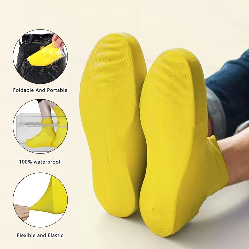 Bomxmon 4-Pack Rain Shoe Covers, Non-Slip Waterproof Boot Protectors for Climb Snow Rain and Mud (M&L, Yellow) - Image 4
