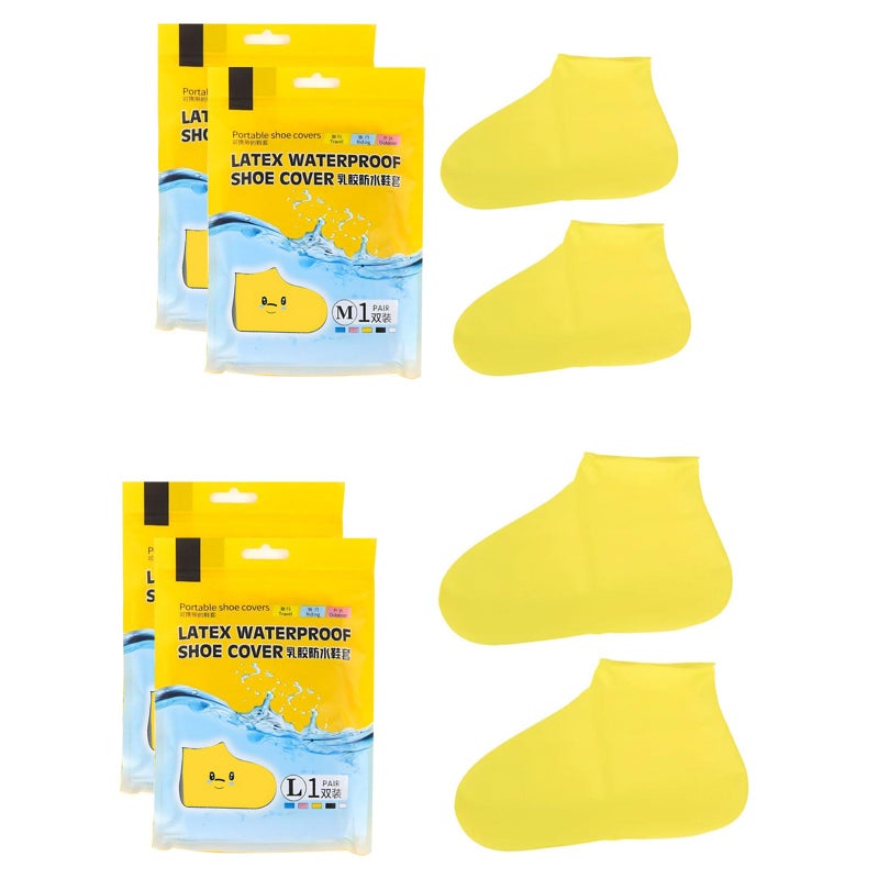 Bomxmon 4-Pack Rain Shoe Covers, Non-Slip Waterproof Boot Protectors for Climb Snow Rain and Mud (M&L, Yellow) - Image 1
