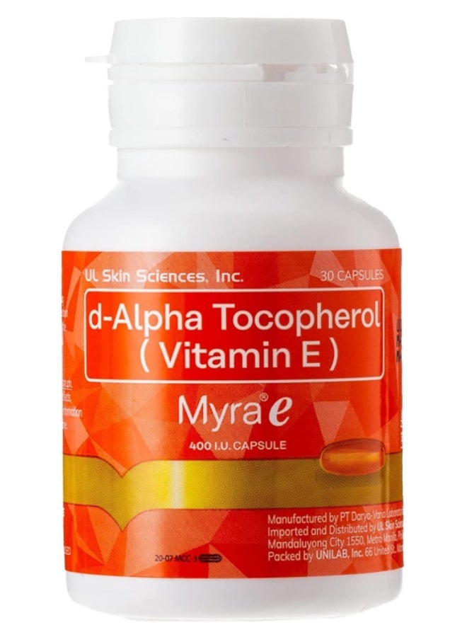 Myra E 400 IU Vitamin E Capsules 30’s | d-Alpha Tocopherol for Skin & Antioxidant Support - Image 1