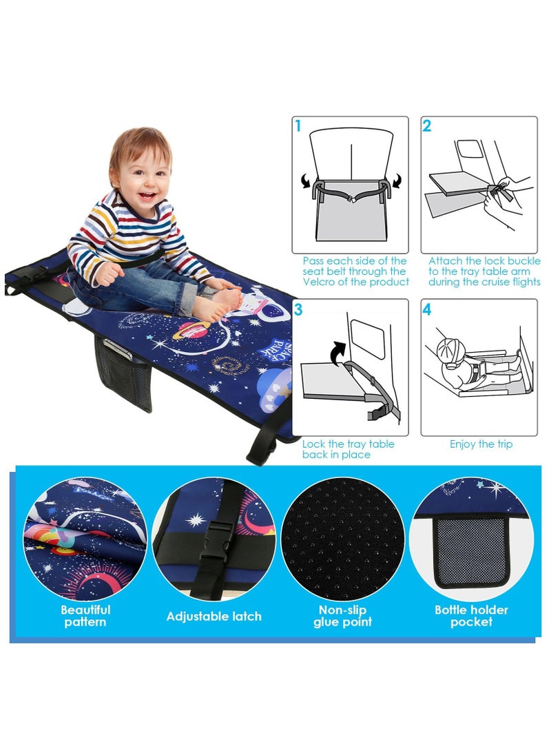 Toddler Travel Bed，Toddler Airplane Seat Extender, Foldable Travel Bed for Kids, Portable Plane Travel Essentials for Toddler Leg Rest & Lie Down, with Side Pockets (BLUE)