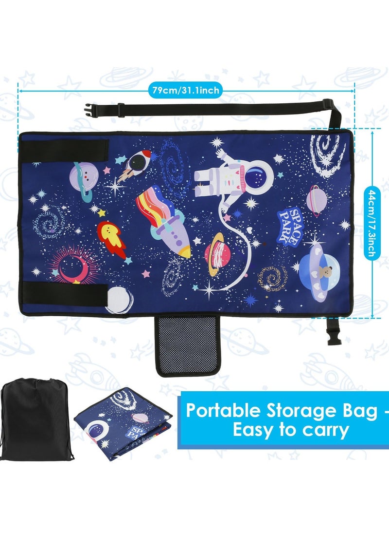 Toddler Travel Bed，Toddler Airplane Seat Extender, Foldable Travel Bed for Kids, Portable Plane Travel Essentials for Toddler Leg Rest & Lie Down, with Side Pockets (BLUE)