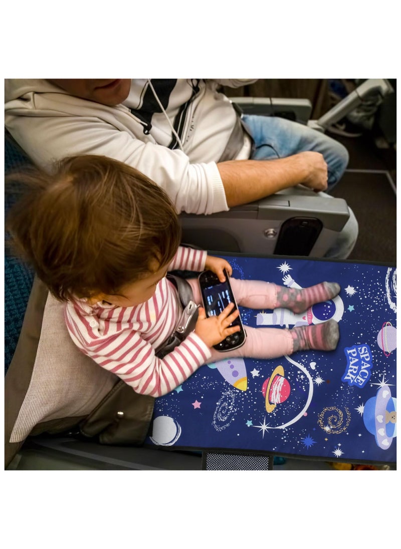 Toddler Travel Bed，Toddler Airplane Seat Extender, Foldable Travel Bed for Kids, Portable Plane Travel Essentials for Toddler Leg Rest & Lie Down, with Side Pockets (BLUE)