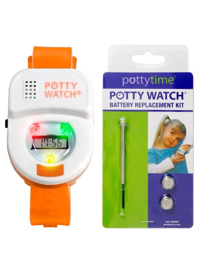 POTTY TIME Our Watch is The Real Deal, Water Resistant & Easy to Use, Orange + Battery Replacement Kit - Image 1